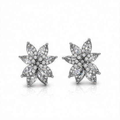 Black Crystal and Cubic Zirconia Flower Stud Earrings, stud earrings for women, botanical inspired, side view