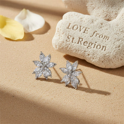 Cubic Zirconia and Crystal Floral Stud Earrings, stud earrings for women, botanical inspired, lifestyle look