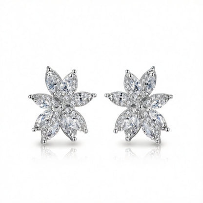 Cubic Zirconia and Crystal Floral Stud Earrings, stud earrings for women, botanical inspired, side view