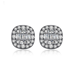 Black Crystal & Cubic Zirconia Round Stud Earrings
