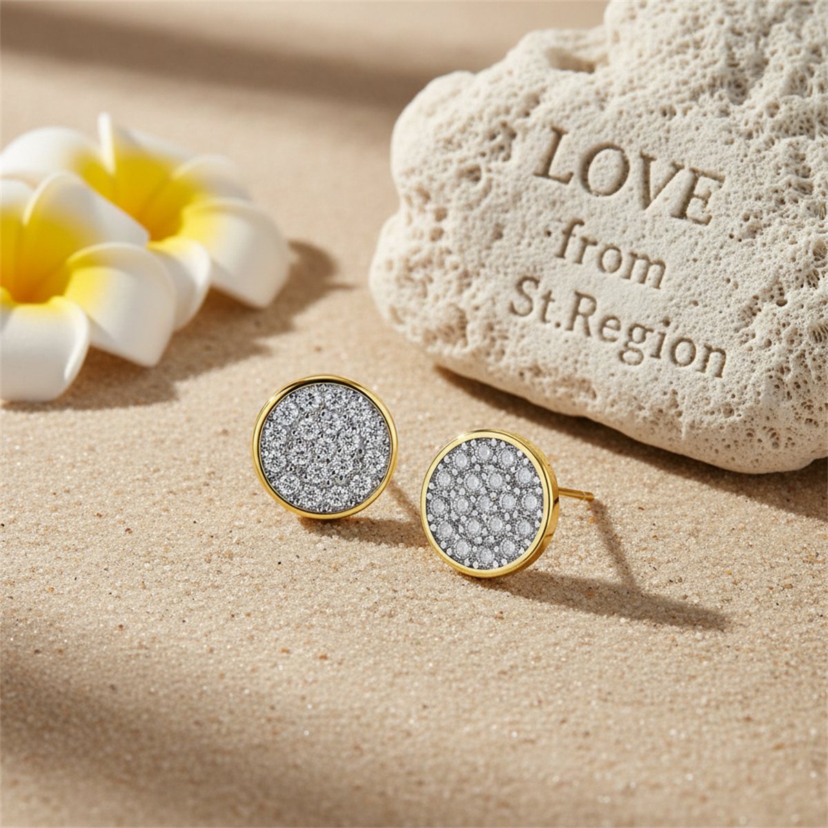 Cubic Zirconia and 18K Gold-Plated Round Stud Earrings, gold stud earrings for women, elegant gift for her, lifestyle look