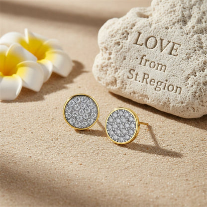 Cubic Zirconia and 18K Gold-Plated Round Stud Earrings, gold stud earrings for women, elegant gift for her, lifestyle look