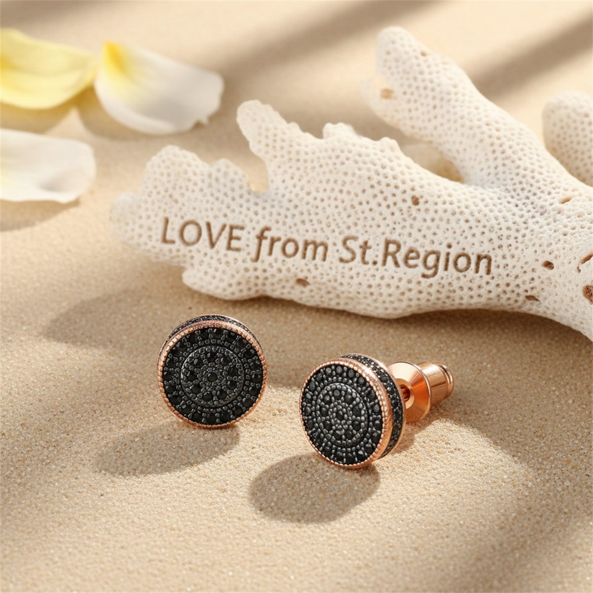 Black Cubic Zirconia and 18K Rose Gold-Plated Round Stud Earrings, rose gold stud earrings for women, lifestyle look