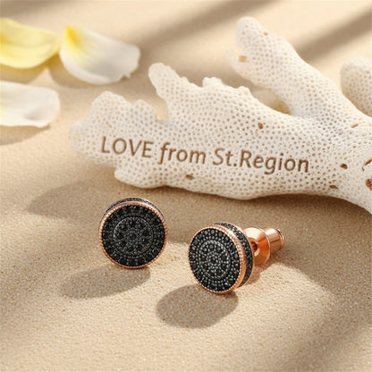 Black Cubic Zirconia and 18K Rose Gold-Plated Round Stud Earrings, rose gold stud earrings for women, lifestyle look
