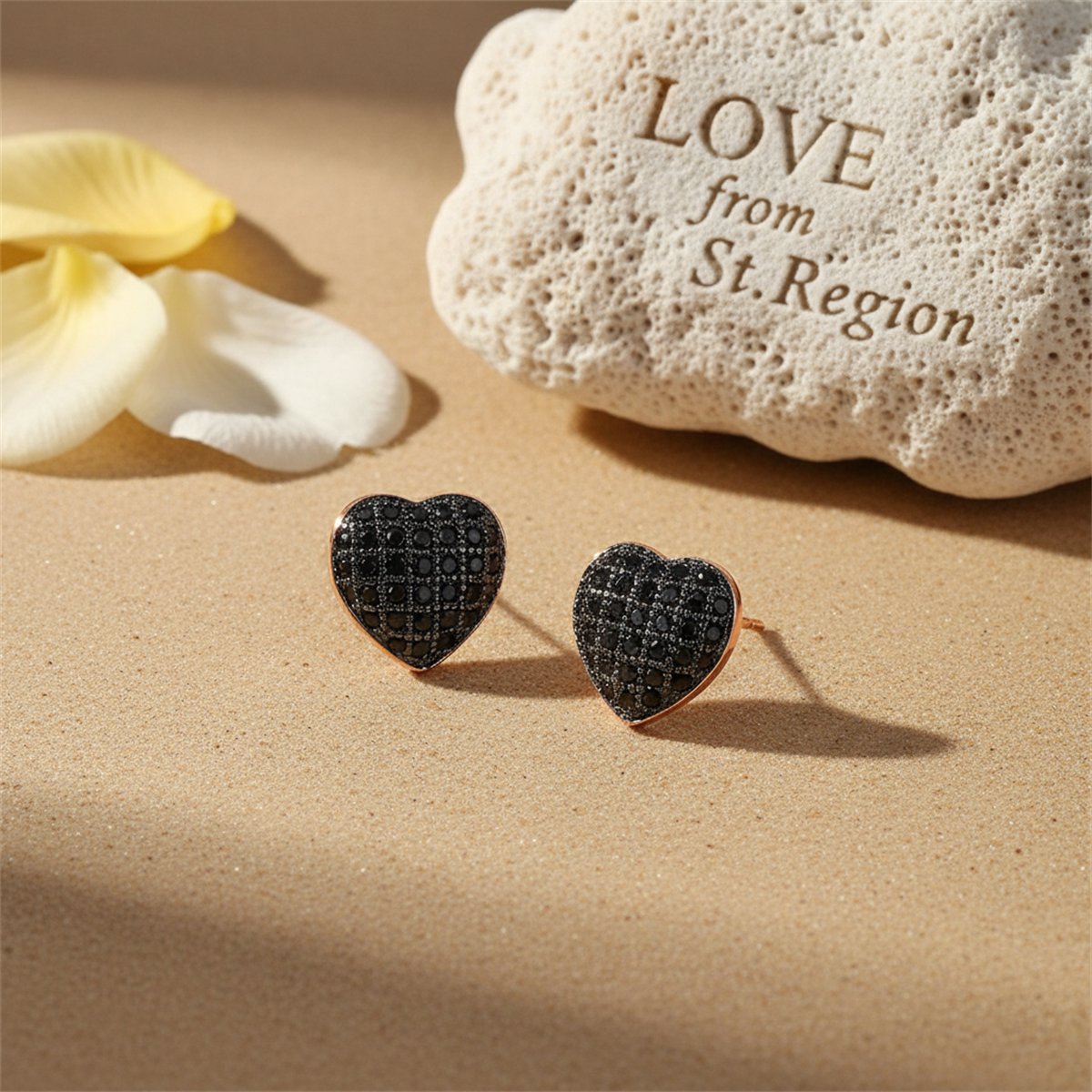Black Cubic Zirconia and 18K Gold-Plated Heart Stud Earrings, gold stud earrings for women, lifestyle look
