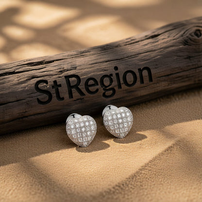 Cubic Zirconia and Silver-Plated Heart Stud Earrings, silver stud earrings for women, vintage-inspired design, front view