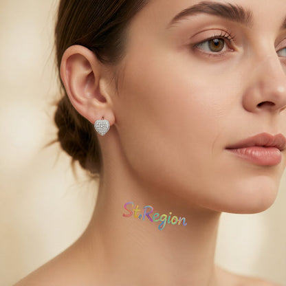 Cubic Zirconia and Silver-Plated Heart Stud Earrings, silver stud earrings for women, vintage-inspired design, styled look