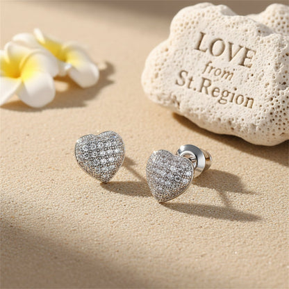 Cubic Zirconia and Silver-Plated Heart Stud Earrings, silver stud earrings for women, vintage-inspired design, lifestyle look