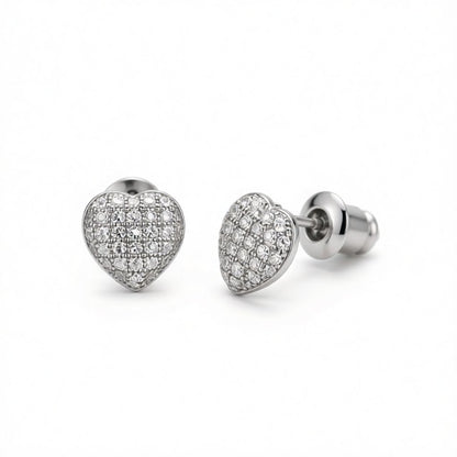 Cubic Zirconia and Silver-Plated Heart Stud Earrings, silver stud earrings for women, vintage-inspired design, side view