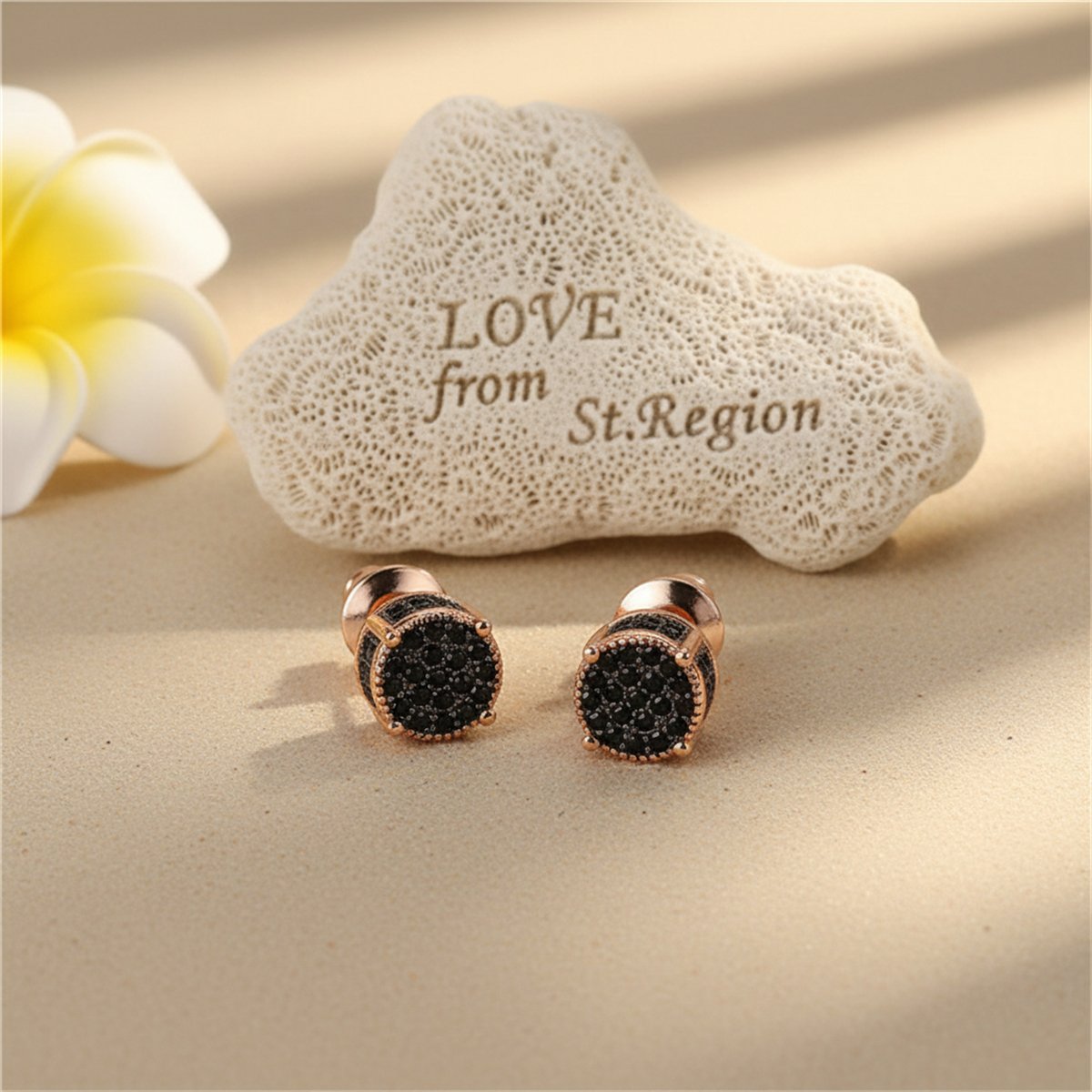 Black Cubic Zirconia and 18K Rose Gold-Plated Stud Earrings, rose gold stud earrings for women, lifestyle look