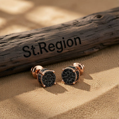 Black Cubic Zirconia and 18K Rose Gold-Plated Stud Earrings, rose gold stud earrings for women, front view