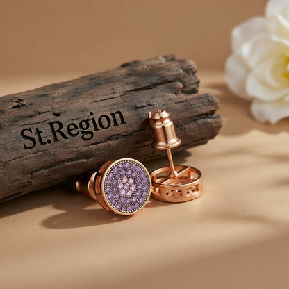 Cubic Zirconia & 18K Rose Gold-Plated Flower Round Stud Earrings