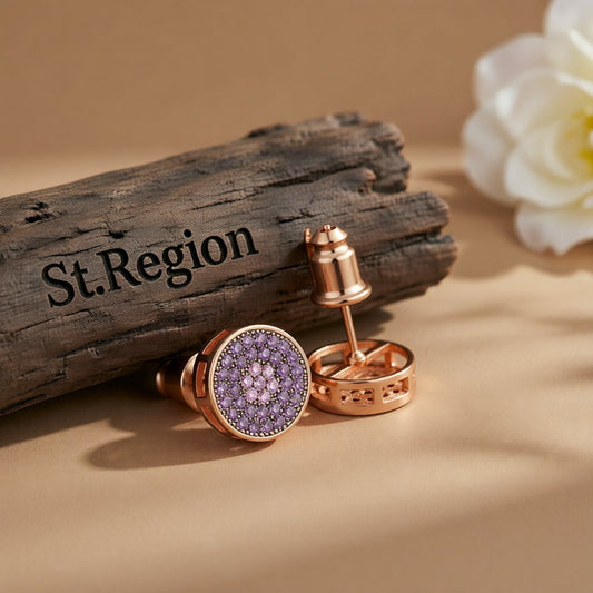 Cubic Zirconia & 18K Rose Gold-Plated Flower Round Stud Earrings