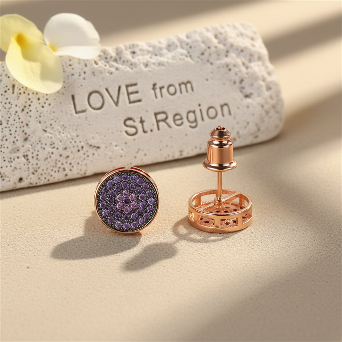Cubic Zirconia & 18K Rose Gold-Plated Flower Round Stud Earrings