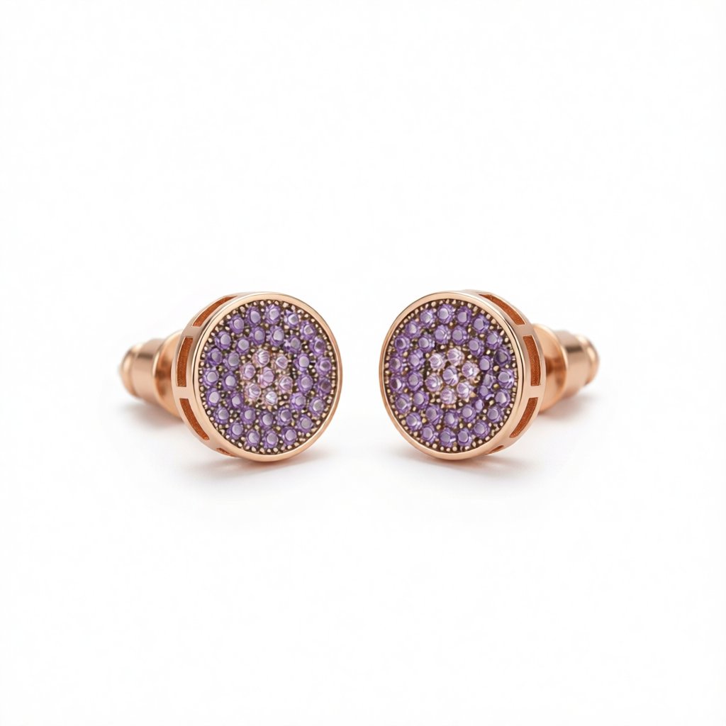 Cubic Zirconia & 18K Rose Gold-Plated Flower Round Stud Earrings