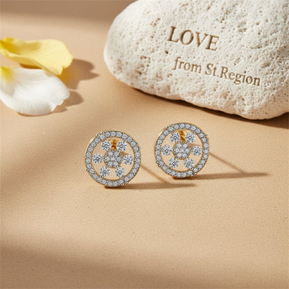 Cubic Zirconia and 18K Gold-Plated Round Snowflake Stud Earrings, gold stud earrings for women, lifestyle look
