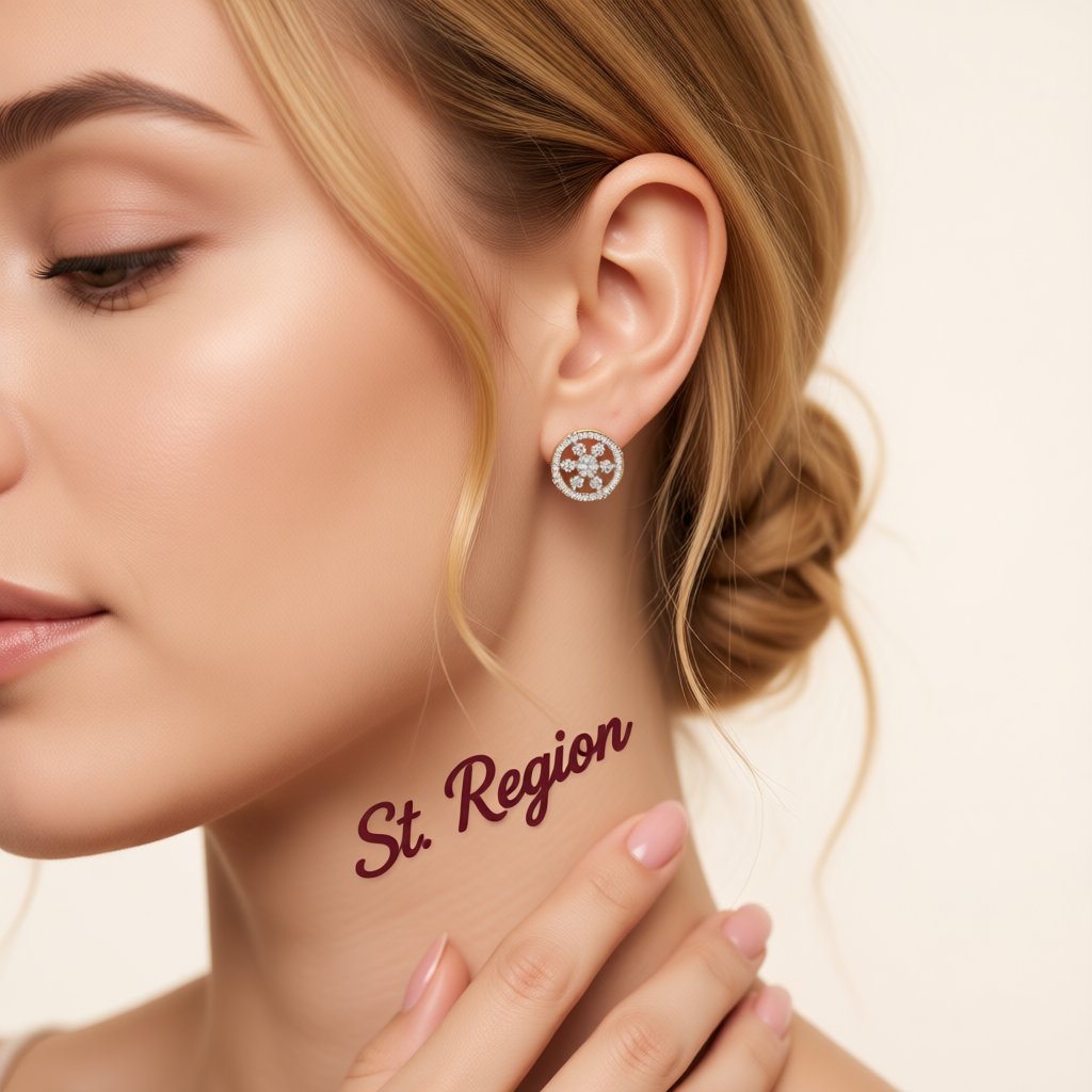 Cubic Zirconia and 18K Gold-Plated Round Snowflake Stud Earrings, gold stud earrings for women, everyday style, styled look