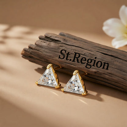 Crystal and 18K Gold-Plated Triangle Stud Earrings, gold stud earrings for women, vintage-inspired design, front view