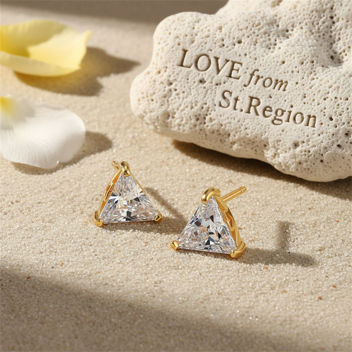 Crystal and 18K Gold-Plated Triangle Stud Earrings, gold stud earrings for women, vintage-inspired design, lifestyle look