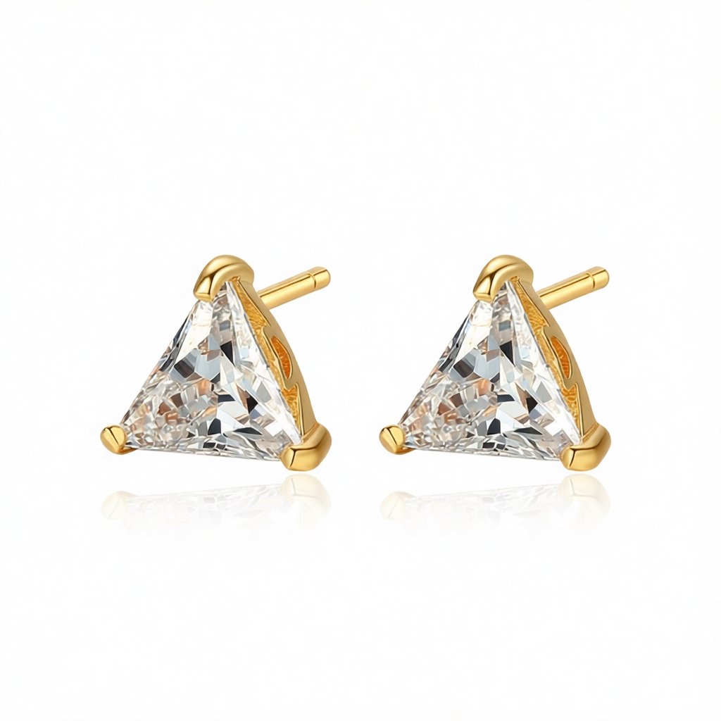 Crystal and 18K Gold-Plated Triangle Stud Earrings, gold stud earrings for women, vintage-inspired design, side view