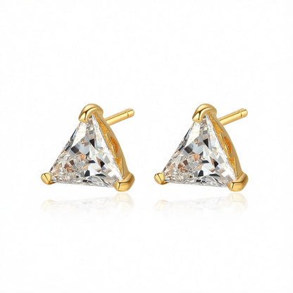 Crystal and 18K Gold-Plated Triangle Stud Earrings, gold stud earrings for women, vintage-inspired design, side view