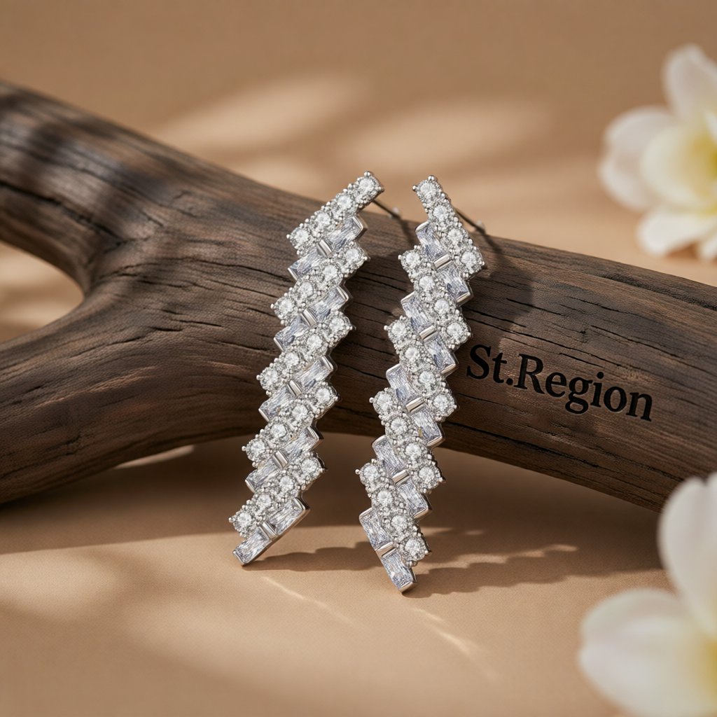 Crystal and Cubic Zirconia Ladder Drop Earrings, drop earrings for women, botanical inspired, front view