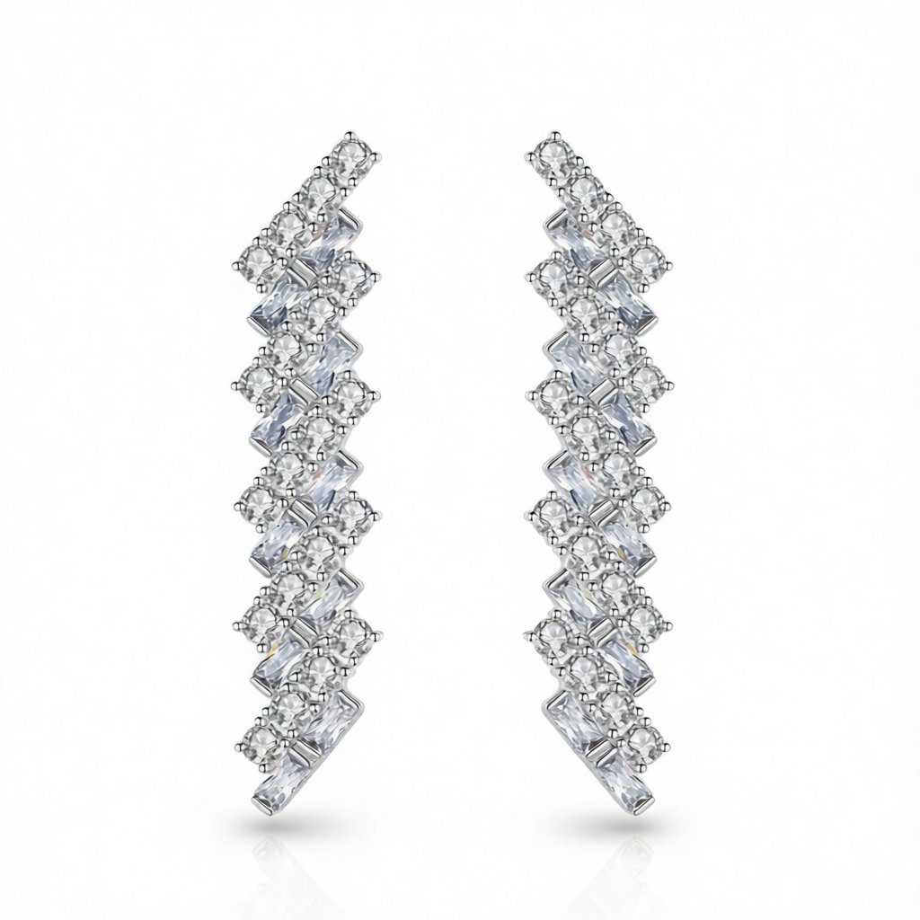 Crystal and Cubic Zirconia Ladder Drop Earrings, drop earrings for women, botanical inspired, side view
