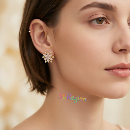 Crystal and Cubic Zirconia Lotus Flower Stud Earrings, stud earrings for women, elegant gift for her, styled look