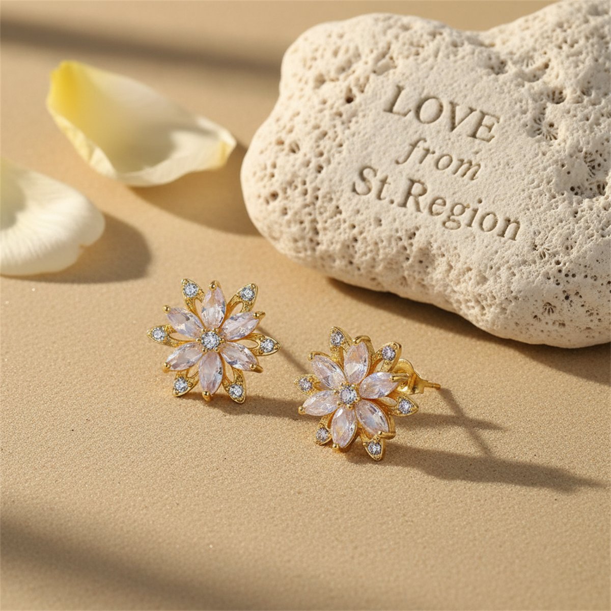 Crystal and Cubic Zirconia Lotus Flower Stud Earrings, stud earrings for women, elegant gift for her, lifestyle look