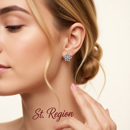 Light Blue Crystal and Cubic Zirconia Lotus Flower Stud Earrings, cubic zirconia stud earrings for women, styled look