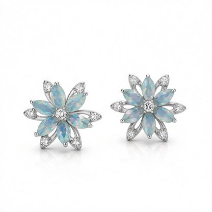 Light Blue Crystal and Cubic Zirconia Lotus Flower Stud Earrings, cubic zirconia stud earrings for women, side view