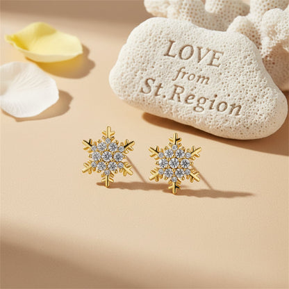 Cubic Zirconia and 18K Gold-Plated Snowflake Stud Earrings, gold stud earrings for women, lifestyle look