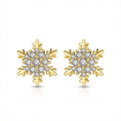 Cubic Zirconia and 18K Gold-Plated Snowflake Stud Earrings, gold stud earrings for women, vintage-inspired design, side view