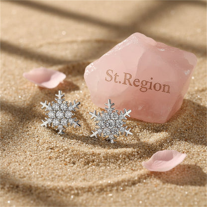 Cubic Zirconia and Silver-Plated Snowflake Stud Earrings, cubic zirconia stud earrings for women, detail close-up