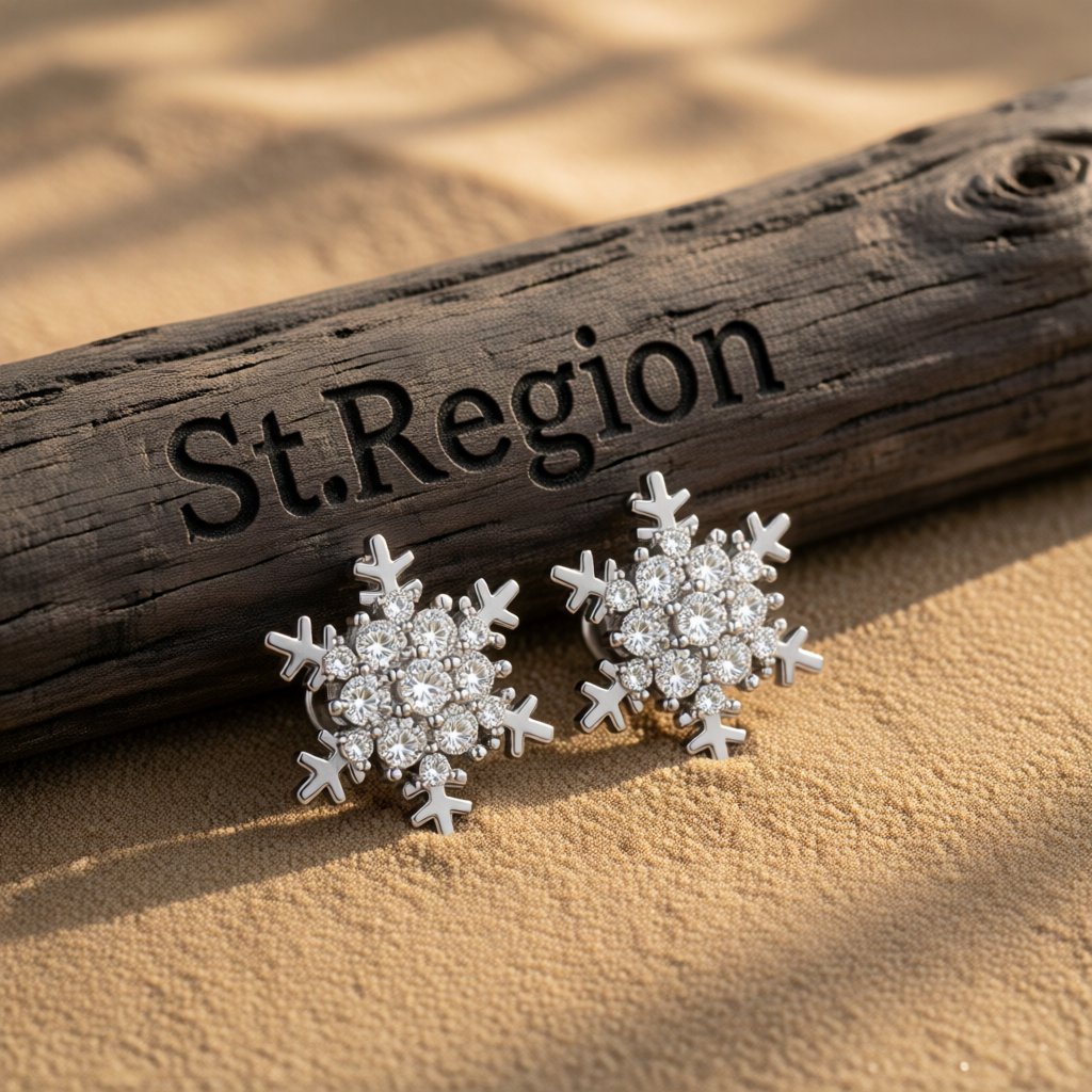 Cubic Zirconia and Silver-Plated Snowflake Stud Earrings, cubic zirconia stud earrings for women, front view