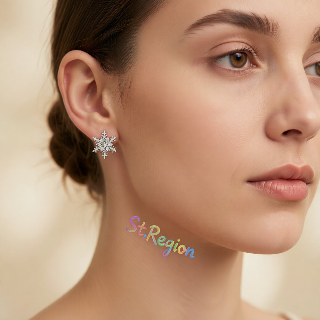 Cubic Zirconia and Silver-Plated Snowflake Stud Earrings, cubic zirconia stud earrings for women, styled look