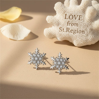 Cubic Zirconia and Silver-Plated Snowflake Stud Earrings, cubic zirconia stud earrings for women, lifestyle look