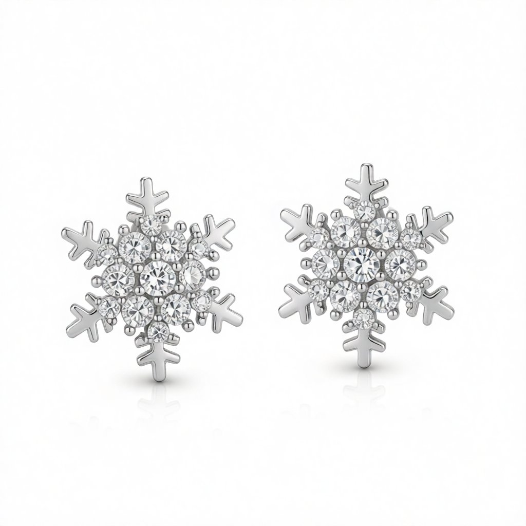Cubic Zirconia and Silver-Plated Snowflake Stud Earrings, cubic zirconia stud earrings for women, side view
