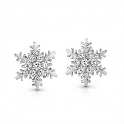 Cubic Zirconia and Silver-Plated Snowflake Stud Earrings, cubic zirconia stud earrings for women, side view