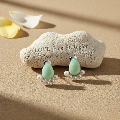 Blue Crystal and Pearl Silver-Plated Stud Earrings, silver stud earrings for women, vintage-inspired design, lifestyle look