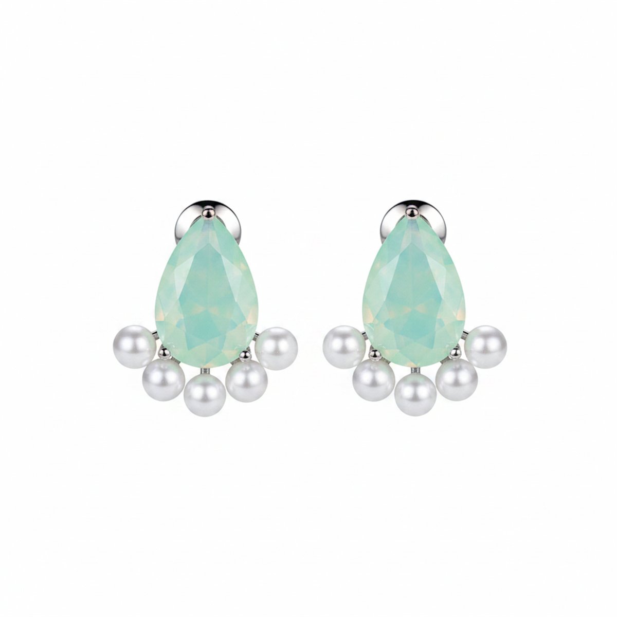 Blue Crystal and Pearl Silver-Plated Stud Earrings, silver stud earrings for women, vintage-inspired design, side view
