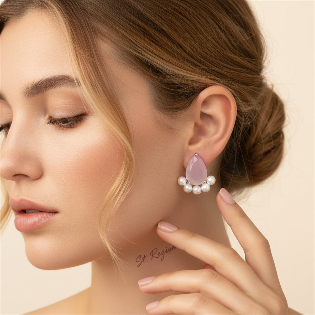 Pink Crystal and Pearl Silver-Plated Teardrop Stud Earrings, cubic zirconia stud earrings for women, styled look