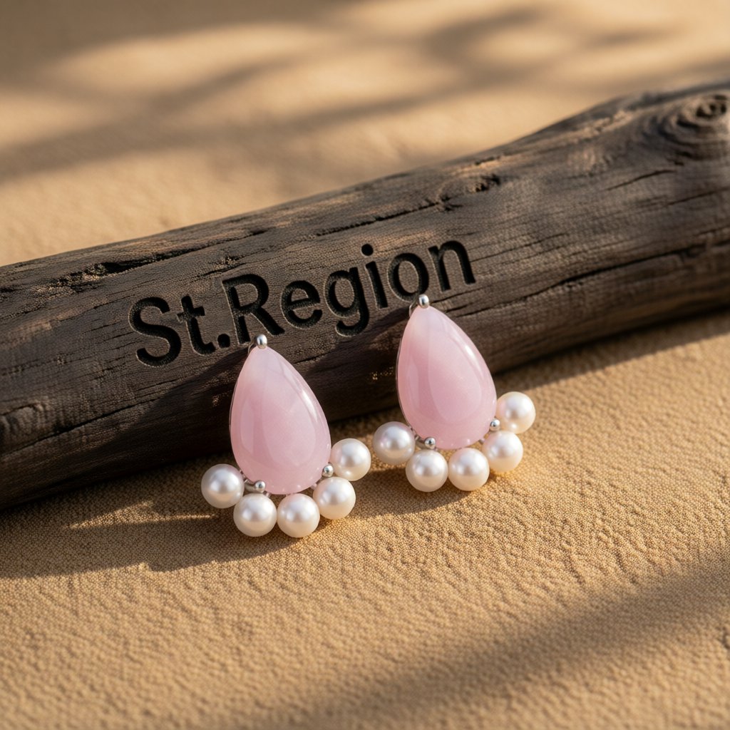 Pink Crystal and Pearl Silver-Plated Teardrop Stud Earrings, cubic zirconia stud earrings for women, front view