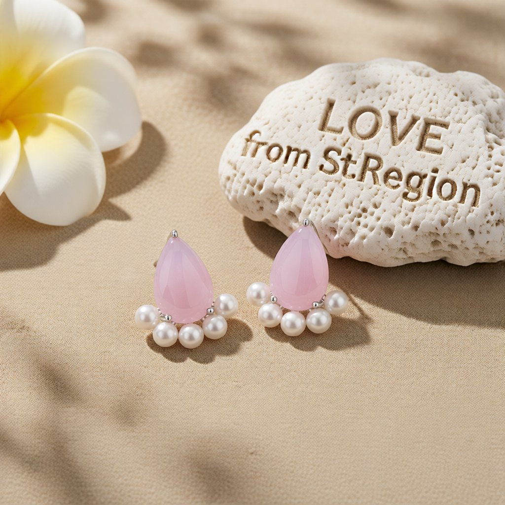 Pink Crystal and Pearl Silver-Plated Teardrop Stud Earrings, cubic zirconia stud earrings for women, lifestyle look