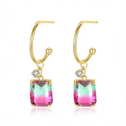 Green Crystal and Cubic Zirconia Dangle Hoop Earrings, drop earrings for women, everyday style, side view
