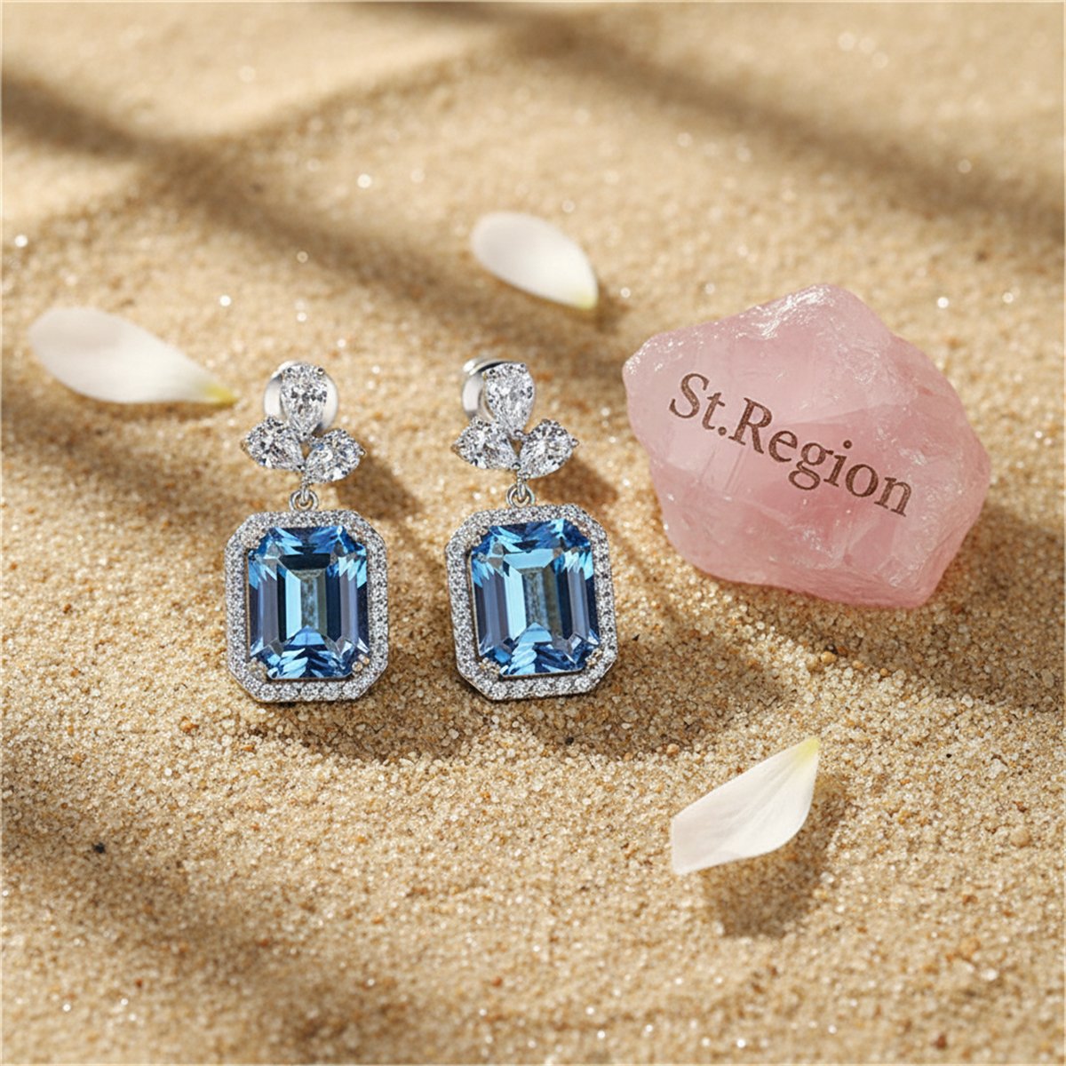 Blue Multicolor Crystal and Cubic Zirconia Drop Earrings, drop earrings for women, elegant gift for her, detail close-up