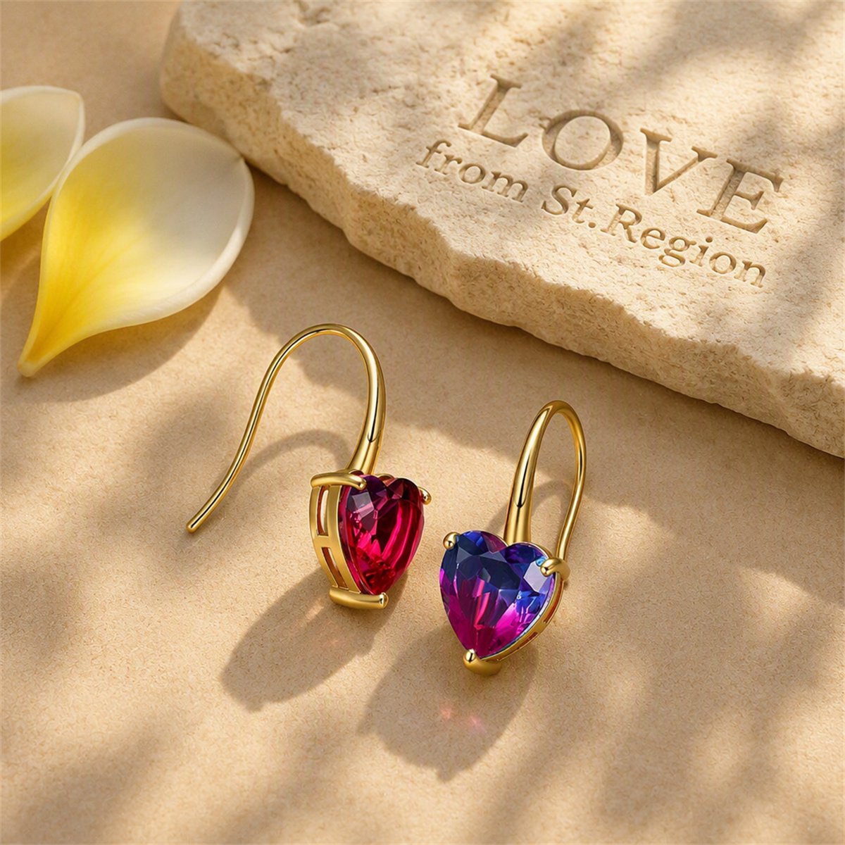 Pink Crystal and 18K Gold-Plated Heart Drop Earrings, gold drop earrings for women, vintage-inspired design, lifestyle look