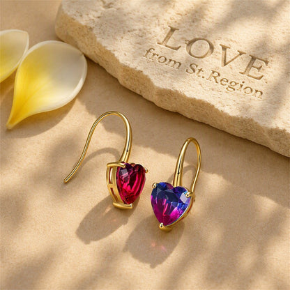 Pink Crystal and 18K Gold-Plated Heart Drop Earrings, gold drop earrings for women, vintage-inspired design, lifestyle look