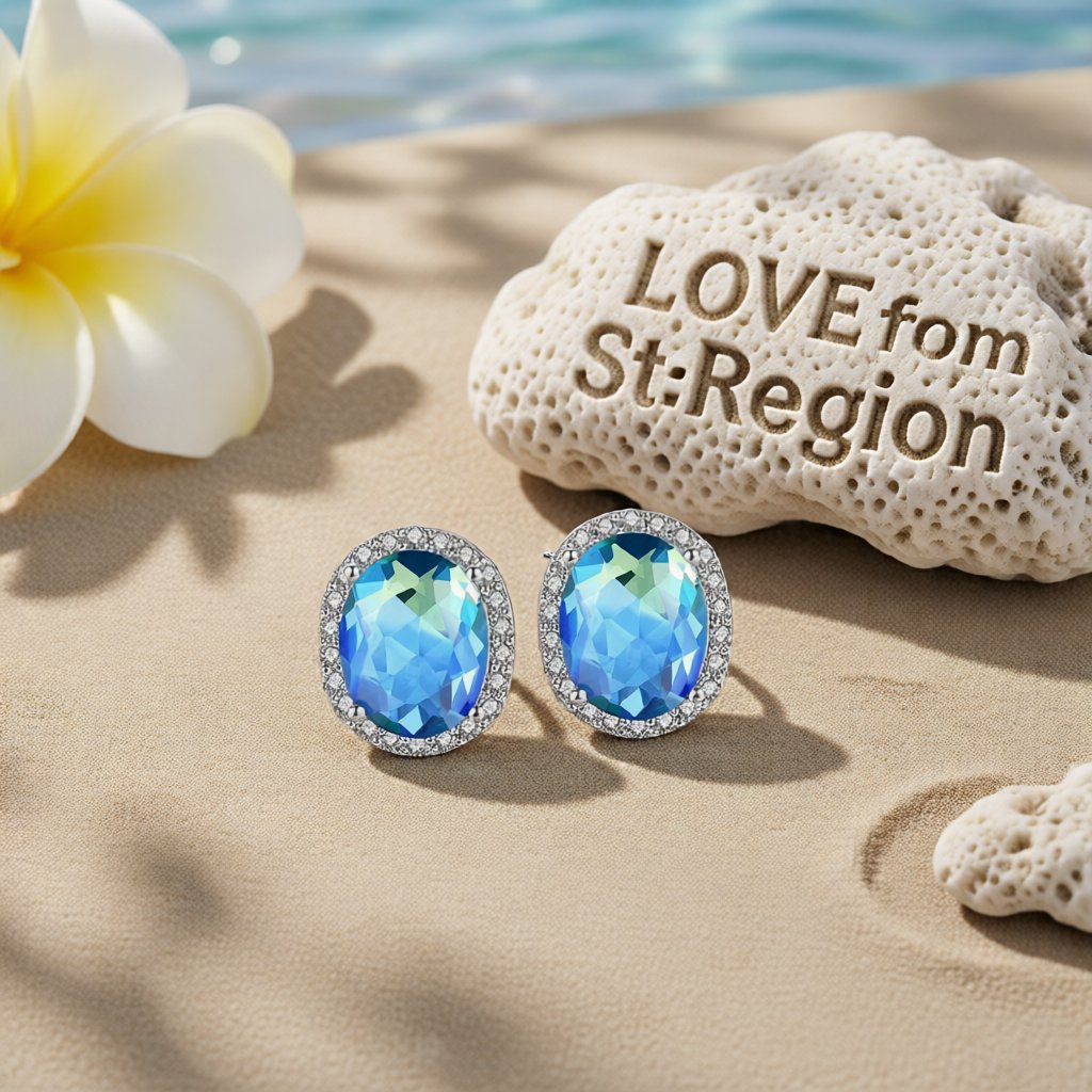 Blue Crystal and Cubic Zirconia Oval Stud Earrings, stud earrings for women, everyday style, lifestyle look