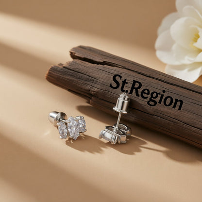Marquise Crystal and Silver-Plated Stud Earrings, cubic zirconia stud earrings for women, elegant gift for her, front view